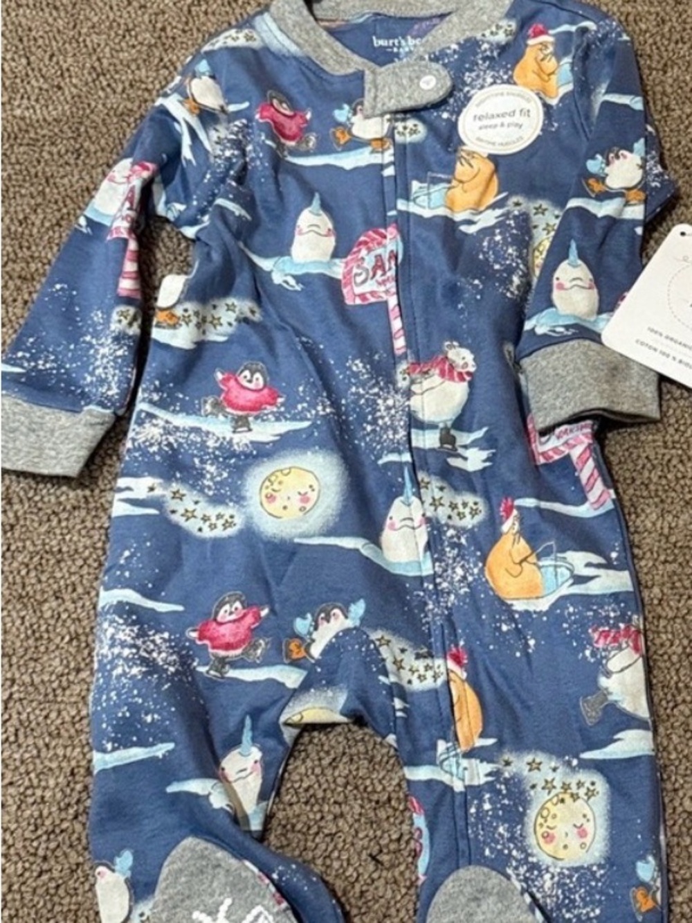 Burt's Bees Baby Navy Winter Footed One-Piece